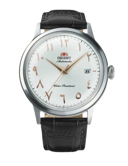 reloj automático hombre Orient Bambino Arabic Dial Silver Dallah RA-AC0038S 40.5mm correa de cuero Cal. F6724