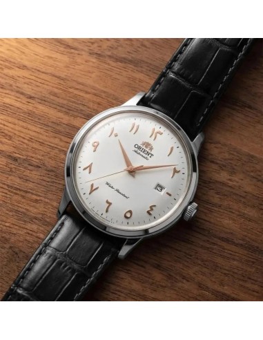 reloj automático hombre Orient Bambino Arabic Dial Silver Dallah RA-AC0038S 40.5mm correa de cuero Cal. F6724