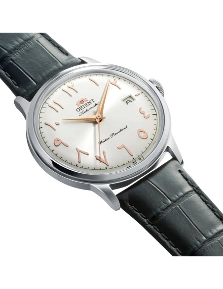 reloj automático hombre Orient Bambino Arabic Dial Silver Dallah RA-AC0038S 40.5mm correa de cuero Cal. F6724
