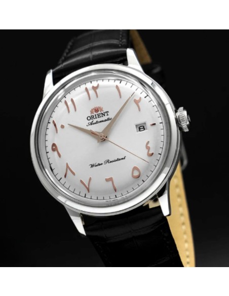reloj automático hombre Orient Bambino Arabic Dial Silver Dallah RA-AC0038S 40.5mm correa de cuero Cal. F6724