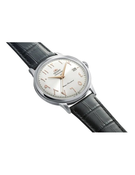reloj automático hombre Orient Bambino Arabic Dial Silver Dallah RA-AC0038S 40.5mm correa de cuero Cal. F6724