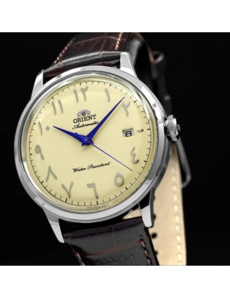 reloj automático hombre Orient Bambino Arabic Dial Luban RA-AC0039Y 40.5m correa de cuero Cal. F6724