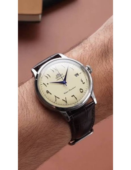 reloj automático hombre Orient Bambino Arabic Dial Luban RA-AC0039Y 40.5m correa de cuero Cal. F6724