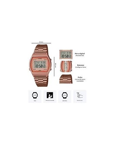 copy of reloj digital unisex Casio Vintage Edgy B640WBG-1B Luz de Fondo Led correa de acero 50m water resist
