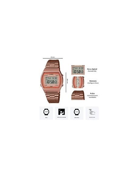 reloj digital unisex Casio Vintage Edgy B640WCG-5E Luz de Fondo Led correa de acero 50m water resist