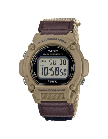 reloj deportivo hombre Casio Sports W-219HB-5AV 48.1 × 47.1 × 13.9 mm Illuminator 50m WR correa de cuero + tela