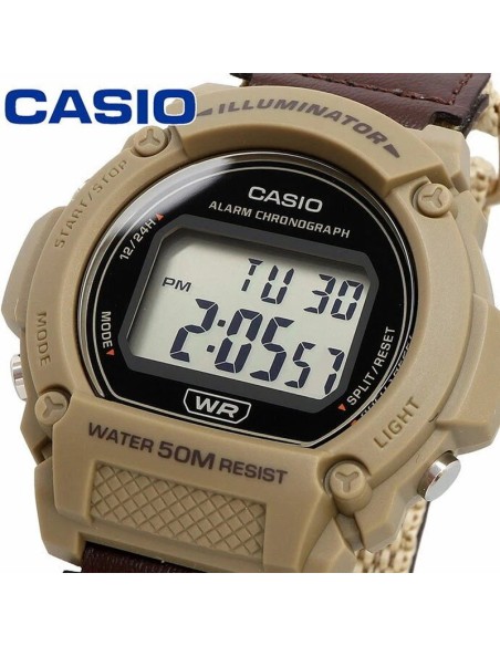 reloj deportivo hombre Casio Sports W-219HB-5AV 48.1 × 47.1 × 13.9 mm Illuminator 50m WR correa de cuero + tela