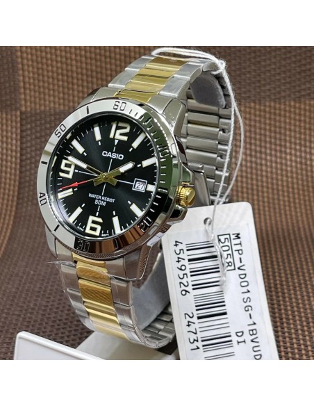 reloj clásico hombre cuarzo Casio Classic MTP-VD01SG-1BV Two-Tone 49 × 45 × 10.3 mm 50m WR correa de acero