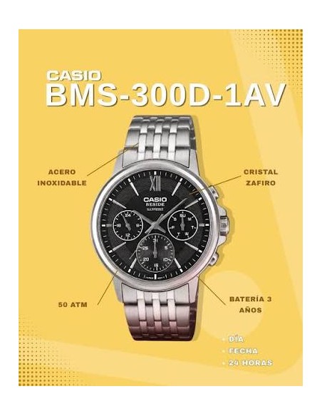 Casio BMS-300D-1A – Reloj Hombre Analógico de Acero Inoxidable Plateado
