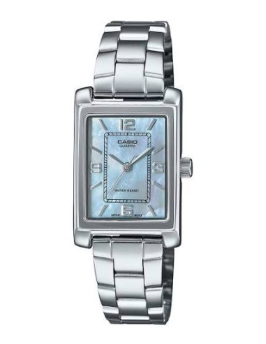 Reloj Casio Para Mujer LTP-1234DS-2A Analógico Rectangular Correa Acero Bitono Esfera Azul