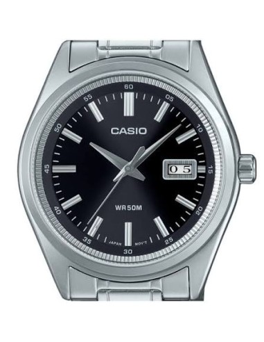 Reloj Casio Para Hombre MTP-B180D-1A1 Analógico Correa Acero Plateado Esfera Negra