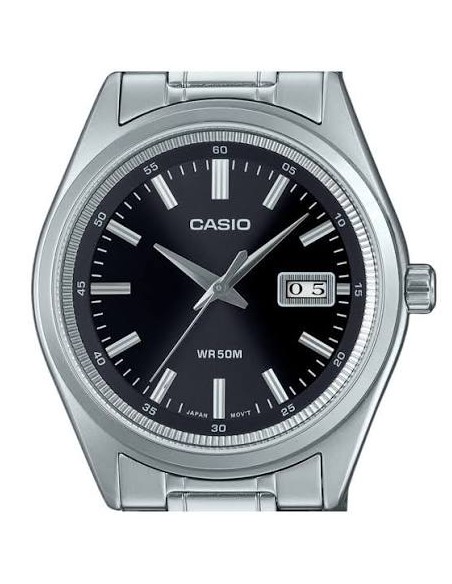 Reloj Casio Para Hombre MTP-B180D-1A1 Analógico Correa Acero Plateado Esfera Negra