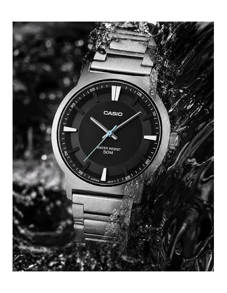 Casio MTP-B220D-1AV – Reloj de Hombre Analógico con Esfera Negra y Correa de Acero Inoxidable