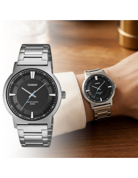 Casio MTP-B220D-1AV – Reloj de Hombre Analógico con Esfera Negra y Correa de Acero Inoxidable