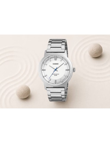 Casio MTP-B220D-7AV – Reloj de Hombre Analógico con Esfera blanca y Correa de Acero Inoxidable