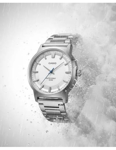 Casio MTP-B220D-7AV – Reloj de Hombre Analógico con Esfera blanca y Correa de Acero Inoxidable