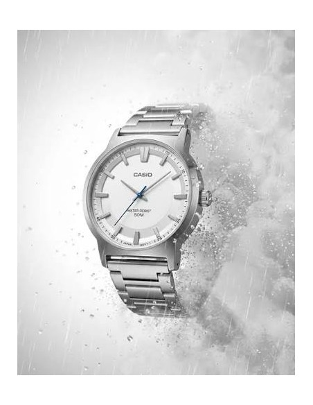 Casio MTP-B220D-7AV – Reloj de Hombre Analógico con Esfera blanca y Correa de Acero Inoxidable