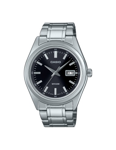 Reloj Casio Para Hombre MTP-B180D-1A Analógico Correa Acero Plateado Esfera Negra