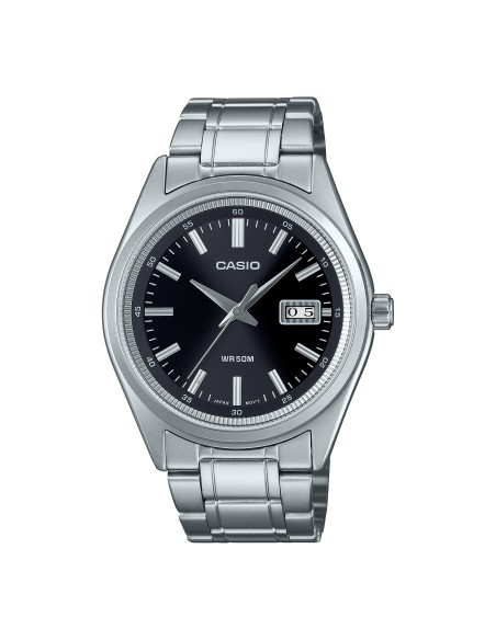 Reloj Casio Para Hombre MTP-B180D-1A Analógico Correa Acero Plateado Esfera Negra