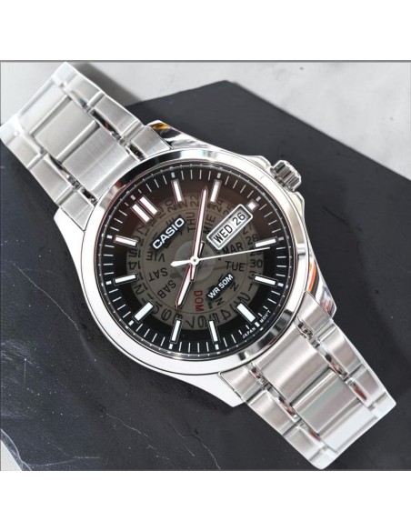 Reloj Casio MTP-E740-1A Reloj de Hombre Analógico con Esfera Negra Correa de Acero