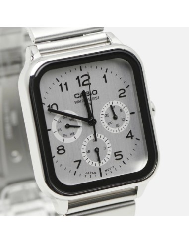 Reloj Casio Para Hombre MTP-M306D-7A Fase Lunar Correa Acero Plateado Esfera blanca