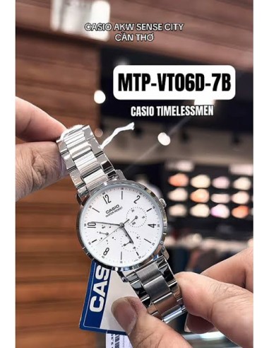 Reloj Casio MTP-VT06D-7B Hombre – Correa de Acero Inoxidable y Fondo Blanco