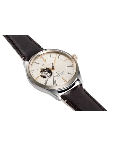 reloj automático hombre Orient Star RE-AT0201G Semi Skeleton dial champagne 40.4mm correa de cuero 50h Reserva de Marcha