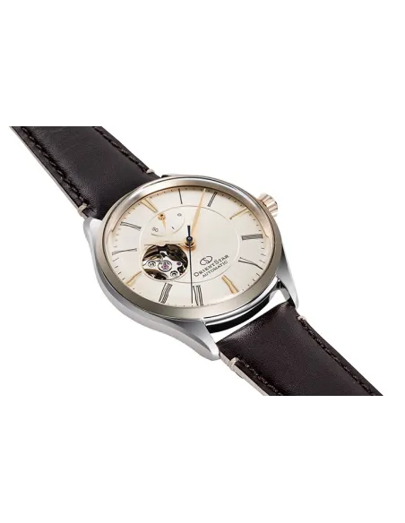 reloj automático hombre Orient Star RE-AT0201G Semi Skeleton dial champagne 40.4mm correa de cuero 50h Reserva de Marcha