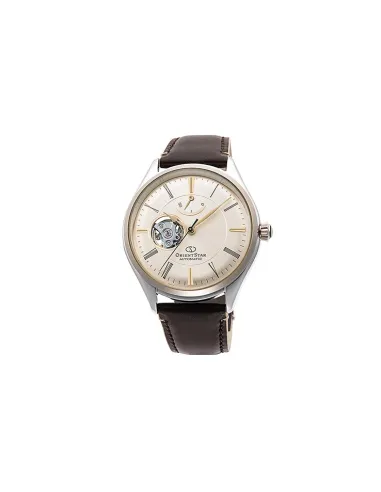reloj automático hombre Orient Star RE-AT0201G Semi Skeleton dial champagne 40.4mm correa de cuero 50h Reserva de Marcha