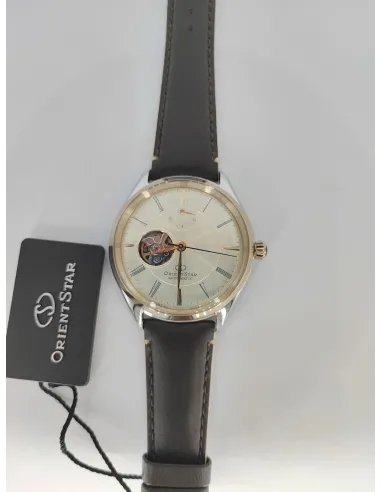 reloj automático hombre Orient Star RE-AT0201G Semi Skeleton dial champagne 40.4mm correa de cuero 50h Reserva de Marcha