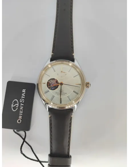reloj automático hombre Orient Star RE-AT0201G Semi Skeleton dial champagne 40.4mm correa de cuero 50h Reserva de Marcha