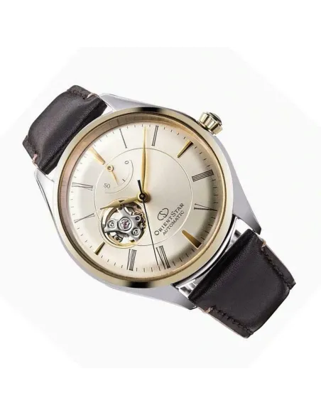 reloj automático hombre Orient Star RE-AT0201G Semi Skeleton dial champagne 40.4mm correa de cuero 50h Reserva de Marcha