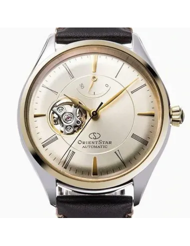 reloj automático hombre Orient Star RE-AT0201G Semi Skeleton dial champagne 40.4mm correa de cuero 50h Reserva de Marcha