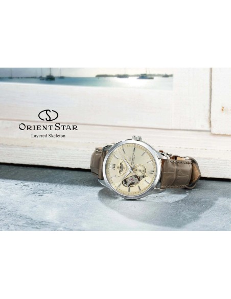 automático hombre Orient Star Contemporary Layered Skeleton RK-AV0B10G JDM Textile Series Champagne 41mm
