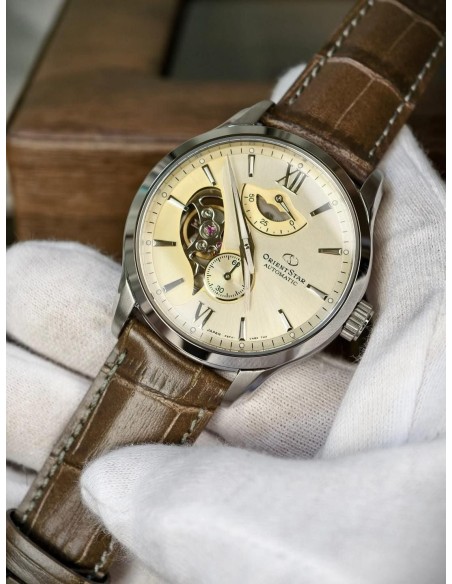 automático hombre Orient Star Contemporary Layered Skeleton RK-AV0B10G JDM Textile Series Champagne 41mm