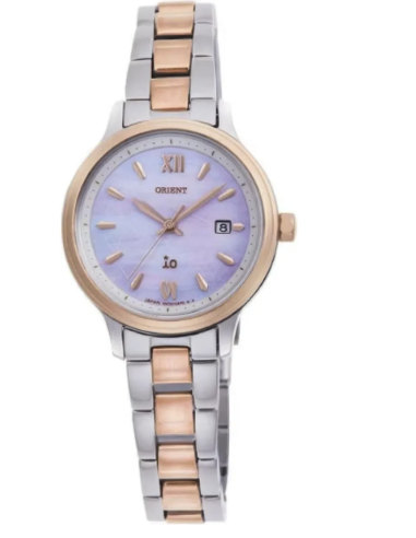solar mujer Orient Women's iO NATURAL&PLAIN White Mother-of-Pearl Dial Solar Powered Metal Band RN-WG0415A