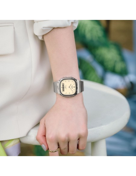 reloj digital analógico unisex Casio Edgy AQ-240E-7A2 40.9 × 35.8 × 8.1 mm correa de acero ajustable