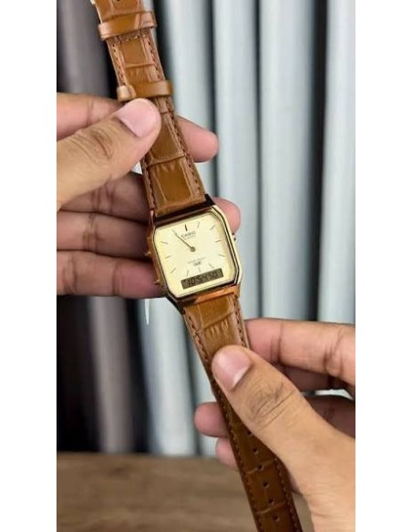 reloj analógico digital unisex Casio Edgy AQ-230EGL-9A 38.8 × 29.8 × 8.1 mm correa de cuero alarma diaria Hora Mundial